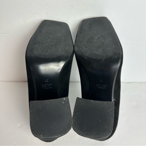 Zara Block Heels Women's Size 8 or EU 38 Square Toe Black Suede Minimalist - Picture 6 of 9